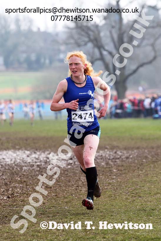 Alex Clay (Kent) onn her way to 2nd place in the under-20 womens Inter Counties Cross Country, Cofton Park, Birmingham. Photo: David T. Hewitson/Sports for All Pics